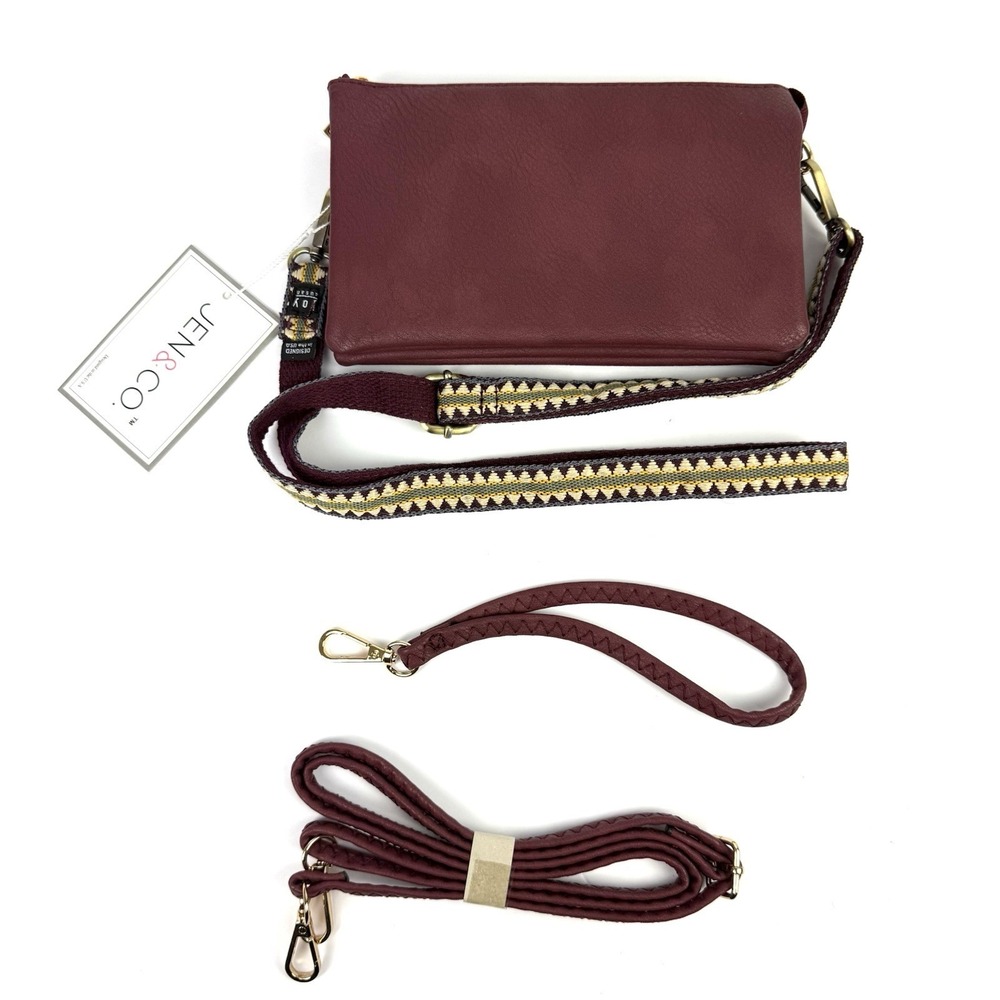JEN & CO Izzy Crossbody Bag Vegan Leather Guitar Strap Plus‎ Wristlet Strap New